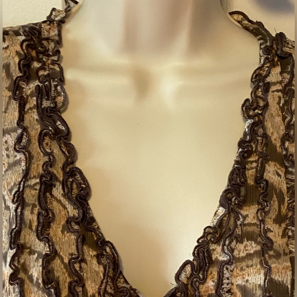 FINAL PRICE Oscar de la Renta sheer button down dress,tan/brown paisley,ruffle 4 - Picture 3 of 11